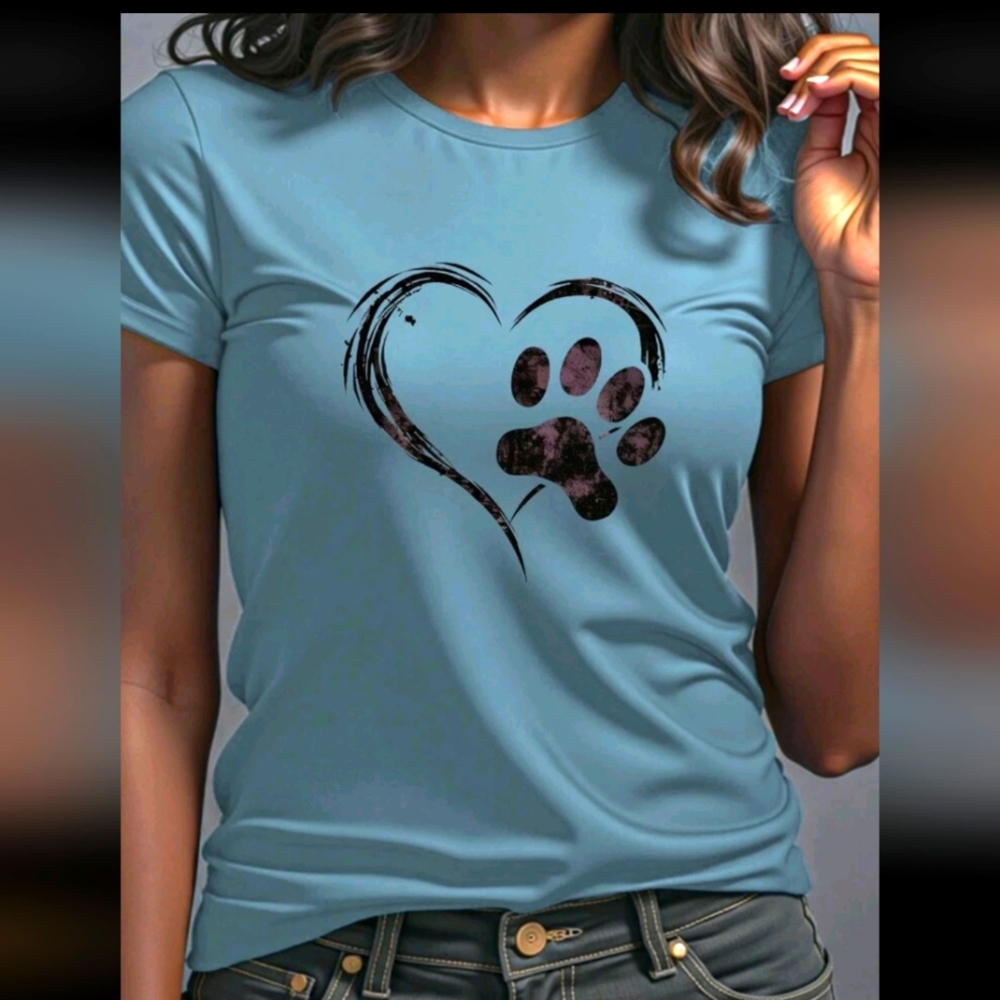 Heart Paw Print T-Shirt Blue